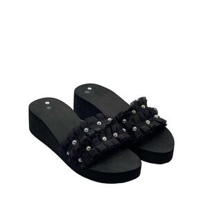 YASIRUN Black Frill Rhinestone Platform Sandal - Women Size‎ 40